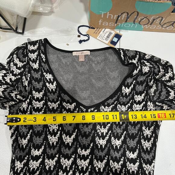 Roz & Ali (Target) Black Chevron Sweater Dress Belted Midi Womens Size Small - Picture 7 of 9